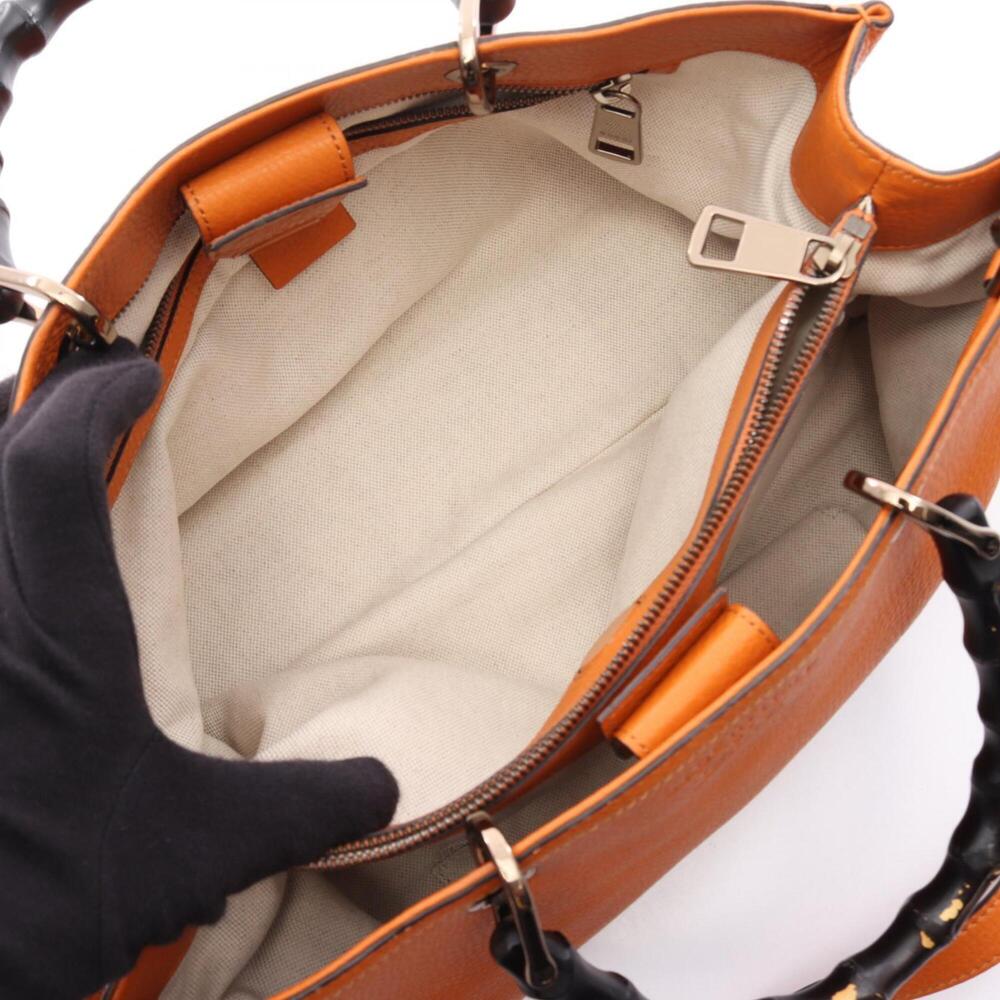 GUCCI Orange Leather Bamboo Tote Bag - Picture 3 of 8